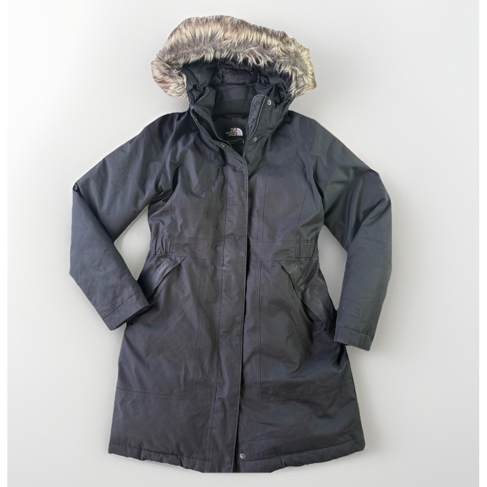 The North Face Arctic Parka Womens S Black Goose Down Fur Hood $350